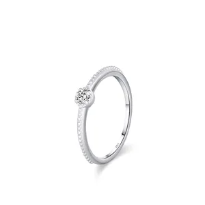 S925 Sterling Silver Minimalist Single Zirconia Ring For Women Milgrain Band Sparkly Zirconia Engagement Wedding Fine Jewelry