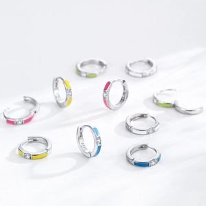S925 sterling silver hoop earrings with colorful enamel inlay and sparkling zircon stone