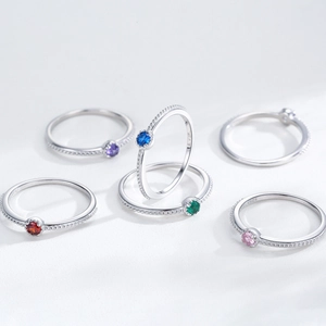 Minimalist S925 sterling silver rings set with colorful round cut gemstones for women