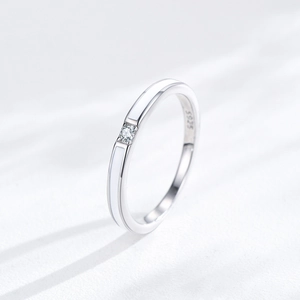 Minimalist S925 sterling silver ring with white enamel and square cubic zirconia stone