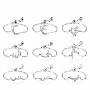Anello a Catena Regolabile con Lettera Araba in Argento Sterling 925 per Donna Gioiello Minimalista con Zirconia Intarsiata
