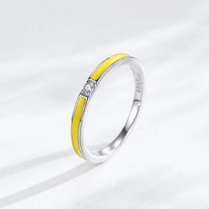 Minimalist S925 sterling silver ring with yellow enamel and white zircon stone