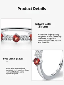 Detailed macro view of S925 sterling silver ring with 5A ruby red and white zircons