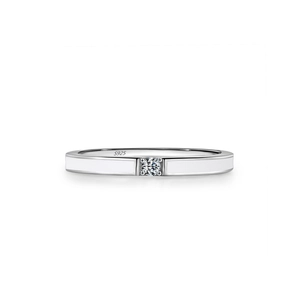 S925 sterling silver minimalist ring with white enamel inlay and a single zircon stone