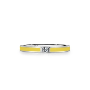 S925 sterling silver ring with yellow enamel and sparkling center cubic zirconia stone