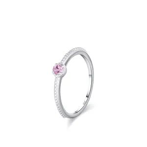 925 Sterlingsilber Rosa Zirkonia Ring Für Damen Minimalistisch Perlenrand Band Süß Modisch Fingerring Schmuck Geschenk