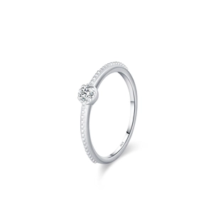 Elegant S925 sterling silver solitaire ring featuring micro-pave diamonds and round cubic zirconia