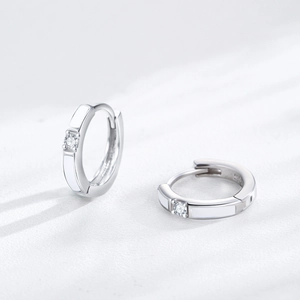 Minimalist S925 sterling silver huggie earrings with white enamel and tiny zircon stones