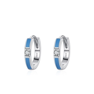 Créoles en argent sterling S925 avec émail bleu ciel et pierre centrale en zircon