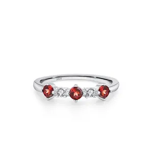 S925 Sterling Silver Red Zirconia Ring For Women Luxury Geometric Round Inlaid Stackable Finger Ring Fashion Jewelry Gift