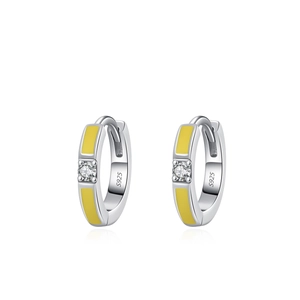 Minimalistische S925 Sterling Silber Creolen mit gelber Emaille und rundem Zirkonstein