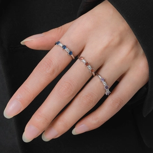 Three-piece S925 sterling silver ring set with round colorful cubic zirconia stones