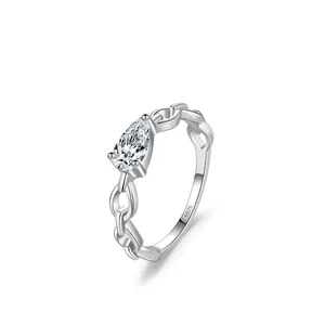 S925 Sterling Silver Pear Cut Zirconia Chain Ring For Women Minimalist Individualistic Hollow Out Index Finger Ring Jewelry