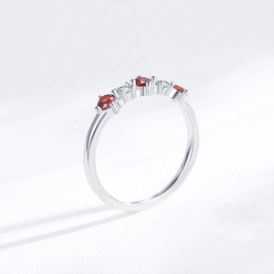 Elegant S925 silver ring featuring three red rubies and sparkling white zircons