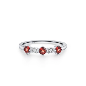 Elegant S925 sterling silver ring with five alternating red rubies and white cubic zirconia
