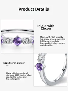 Macro shot of S925 sterling silver ring featuring 5A purple zircon and hand-set inlay