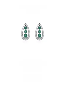 Detail view of 925 silver vintage green zircon drop earrings with elegant stones