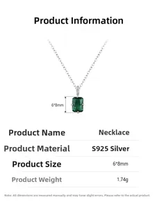 Detail specifications of 925 silver emerald cut zircon necklace with product dimensions