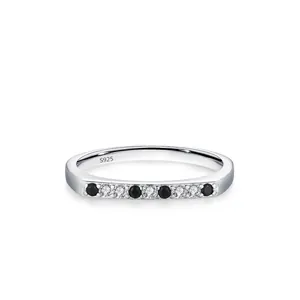 S925 Sterlingsilber Zirkonia Ring Retro Schwarz Weiß Geometrisch Dünner Bandring Personalisierter Minimalistischer Schmuck Damen