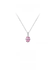 Close-up of pink oval cubic zirconia pendant in 925 silver claw setting on a fine chain