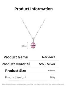 Detail of 925 sterling silver necklace with a 6x8mm oval pink zircon pendant