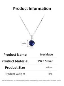 Detail specifications of 6.5mm blue sapphire pendant S925 silver necklace with 1.64g weight