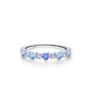 925 Sterling Silver Heart Ring For Women Ocean Blue Zirconia Inlaid Romantic Ocean Heart High End Fashion Finger Ring Jewelry