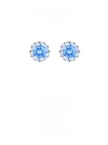 Macro detail of S925 sterling silver stud earrings with light blue zircon stones