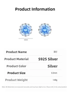 Detailed technical specifications for S925 sterling silver aquamarine stud earrings