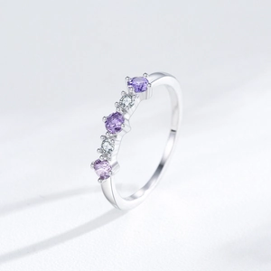 S925 sterling silver ring featuring alternating purple and white zircon stones