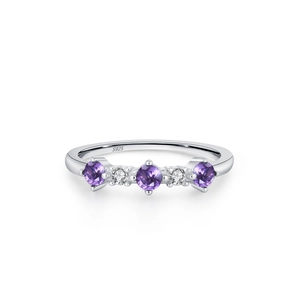 S925 sterling silver ring featuring three purple zircons and sparkling small diamonds