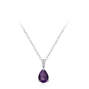 Luxus 925 Sterlingsilber Lila Zirkonia Wassertropfen Anhänger Halskette Für Damen High-End Mode Schmuck Zubehör Geschenk