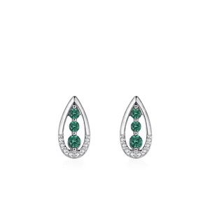 925 Sterling Silver Vintage Green Zirconia Stud Earrings For Women Water Drop Inlaid Crystal Elegant New Chinese Jewelry