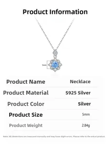 Detailed specs of S925 silver necklace with 5mm blue zircon pendant and 2.84g weight