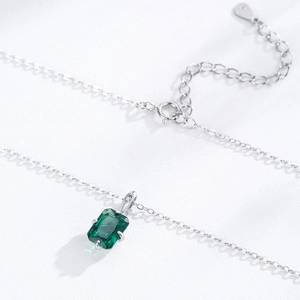 Elegant S925 sterling silver necklace with rectangle emerald cut green zircon pendant