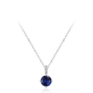 925 Sterling Silver Round Blue Zirconia Pendant Necklace Simple Luxury Clavicle Chain Elegant Fashion Jewelry For Women
