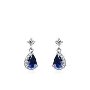 Orecchini a Bottone in Argento Sterling 925 a Goccia per Donna di Lusso con Zirconia Blu Scuro Intarsiata Gioielli Vintage