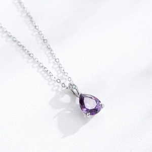 Elegante S925 Sterlingsilber Kette mit birnenförmigem lila Kristall-Tropfenanhänger