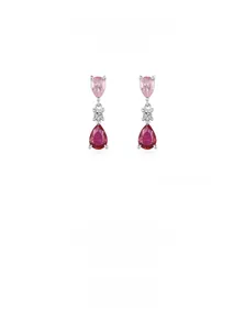 Macro detail of tiered pink and red teardrop earrings in S925 sterling silver