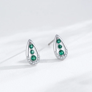 Vintage 925 silver stud earrings with teardrop green crystals and zircon accents