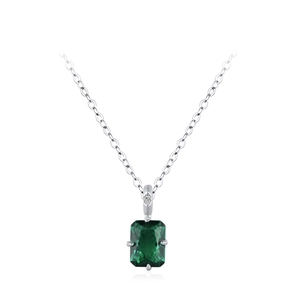 Elegant 925 sterling silver necklace with emerald cut green zircon rectangle pendant