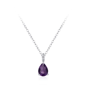 S925 Sterling Silber Kette mit birnenförmigem lila Kristallanhänger und Zirkonia Akzenten