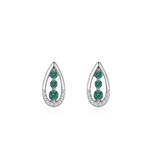 925 silver vintage green zircon teardrop earrings with vertical emerald stones