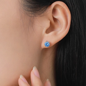 Classic S925 sterling silver stud earrings with round blue zircon in a prong setting