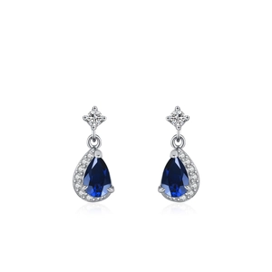 Orecchini a perno in argento 925 con zaffiro blu a goccia e cristalli bianchi a raggiera
