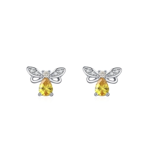 Boucles d'oreilles abeille en argent S925 avec zircons jaunes en forme de poire fine