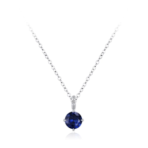 Classic S925 sterling silver necklace featuring a round blue sapphire pendant in 4-claw setting