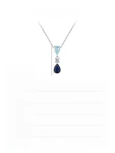 Detailed specs of the S925 sterling silver necklace with blue teardrop zircon pendants