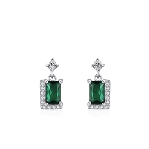 S925 sterling silver drop earrings with emerald-cut green zircon and vintage style