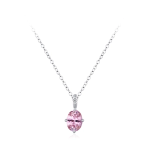 925 silver necklace featuring an oval pink zircon pendant with elegant four-prong setting